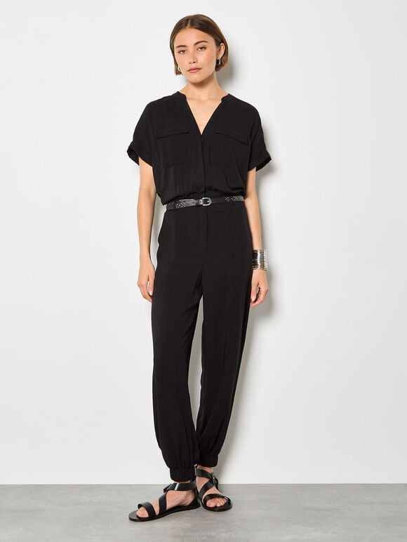 Soft Woven Utility Jumpsuit, Black, large