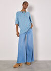 Multi-Coloured Waffle Knit Longline Top, Blue, large