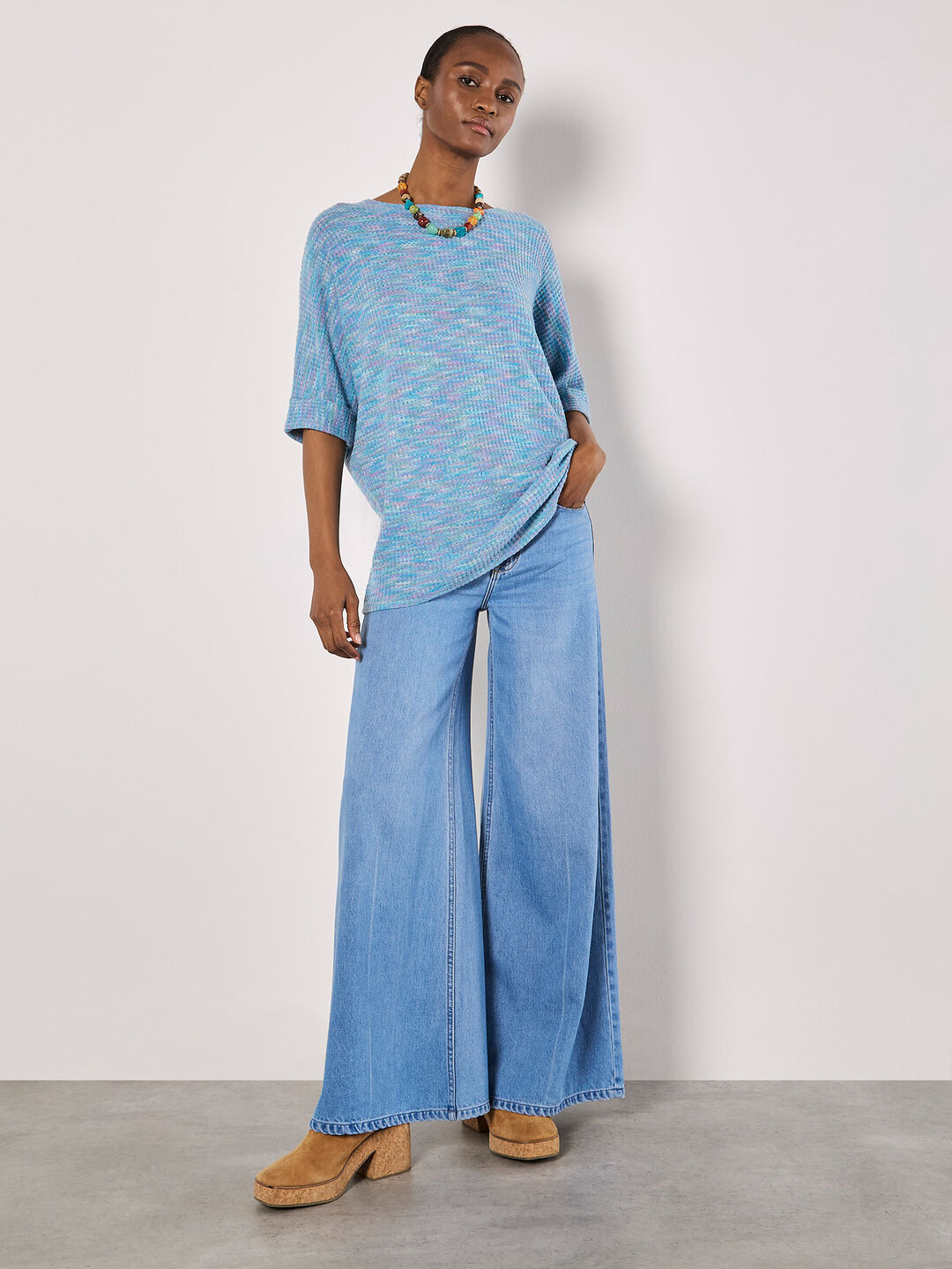 Multi-Coloured Waffle Knit Longline Top
