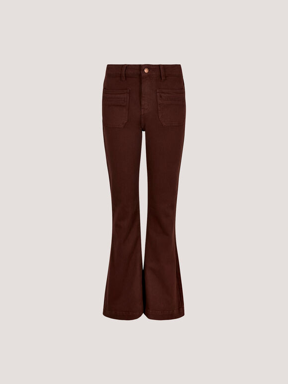 Lara Cotton Flare Jeans, Brown, large