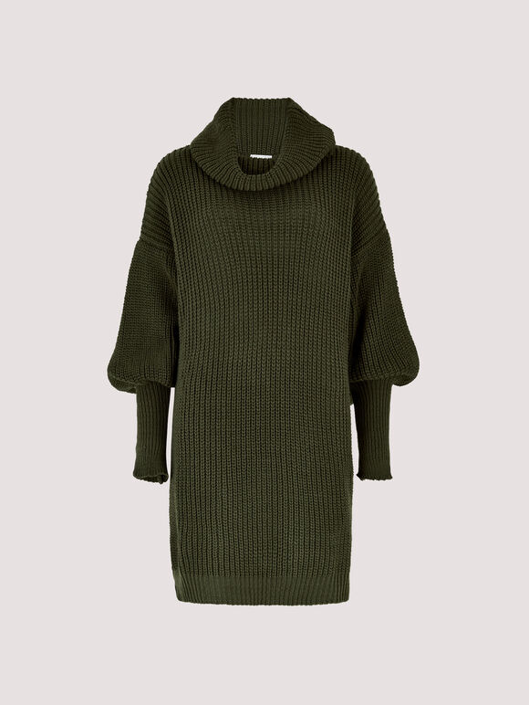 Cowl Neck Jumper Dress, Khaki, large