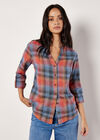 Grandad Collar Check Shirt, Blue, large