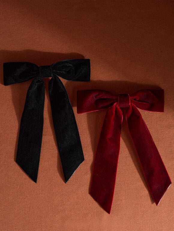 Velvet Bow Hair Clips, Pack Of 2, Assorted, large