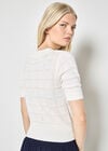 Stripe Pointelle Knit Cardigan, White, large