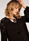 Lace Shoulder Tassel Top, Black, large