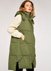Button Longline Puffer Gilet, Khaki, large