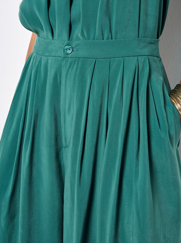 Soft Pleat Wide-Leg Trousers, Teal, large