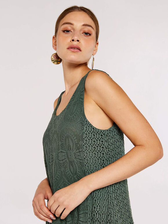 Vintage Floral Lace  Dress, Khaki, large