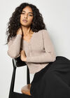 Ribbed Knit Scalloped Cardigan, Stone, large