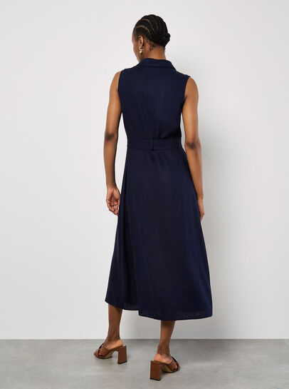 Linen Blend Shirt Midi Dress