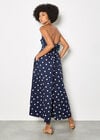 Polka Dot Bow Back Wide-Leg Jumpsuit, Navy, large