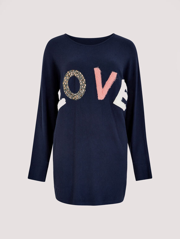 Sequin Love Jumper, Navy, large