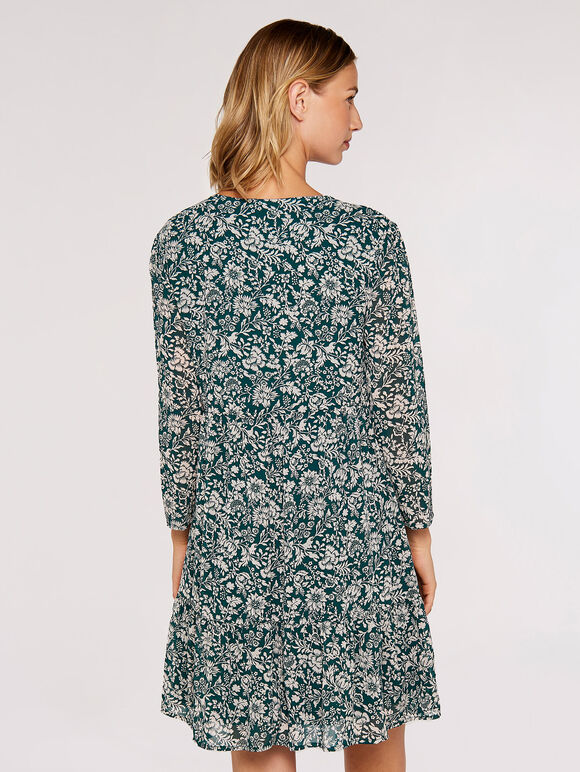 Floral Babydoll Mini Dress, Green, large