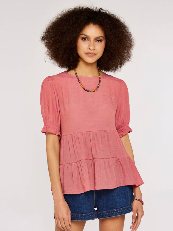 Ruffle Sleeve Shimmer Top, Pink, large