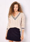 Cable Knit Cricket Jumper, Stone, large