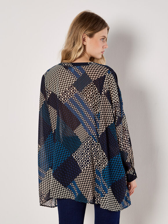 Geo Patchwork Chiffon Shirt, Teal, large