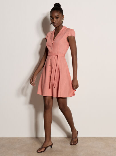Linen Blend Shirt Mini Dress