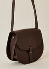 Leather Flap Crossbody Bag, Brown, large