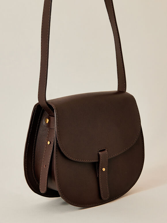 Brown Leather Wide Strap Crossbody Bags Flap Handbags