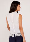 Broderie High Neck Top, Cream, large
