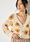Sunflower Hand-Knit Crochet Cardigan, Stone, large