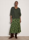 Waffle Knit Button Neck Top, Green, large