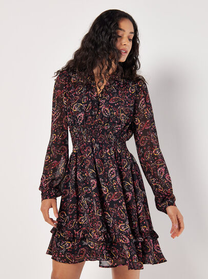 Paisley Ruffle Mini Dress 