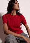 Pointelle Hearts Knitted T-Shirt, Red, large