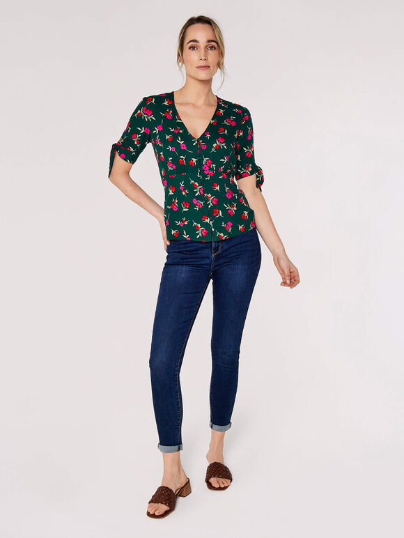 Floral Bow Detail Top, Green, large