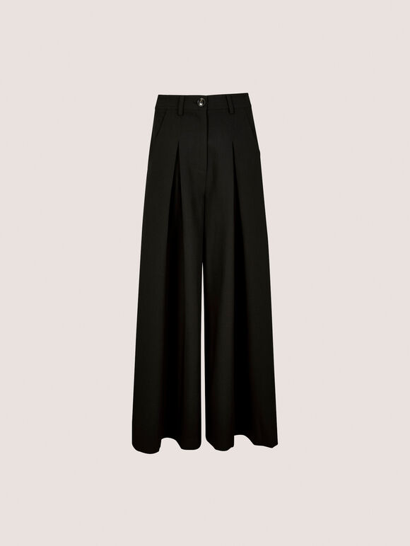 Super Wide Leg Pleat Tailored Trousers, Black, large