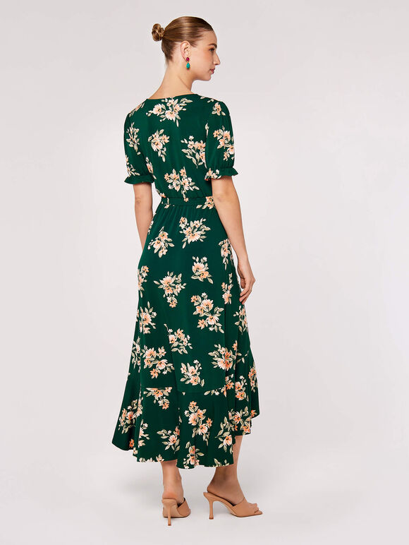 Floral Wrap Midi Dress, Green, large