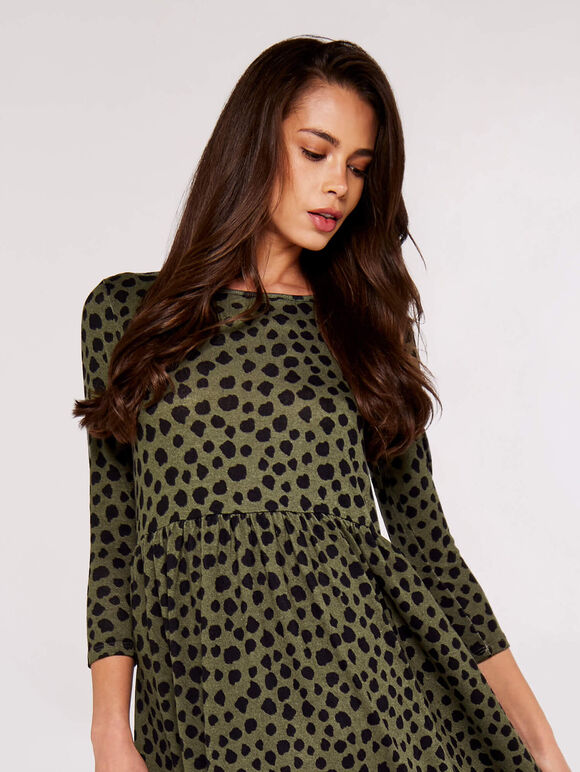 Painterly Dot Midi Dress, Khaki, large