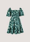 Smocked Cotton Floral Mini Dress, Green, large