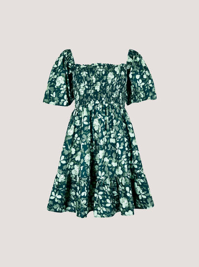Smocked Cotton Floral Mini Dress