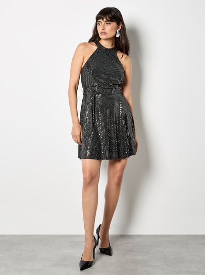 Sequin Embellished Halterneck Mini Dress