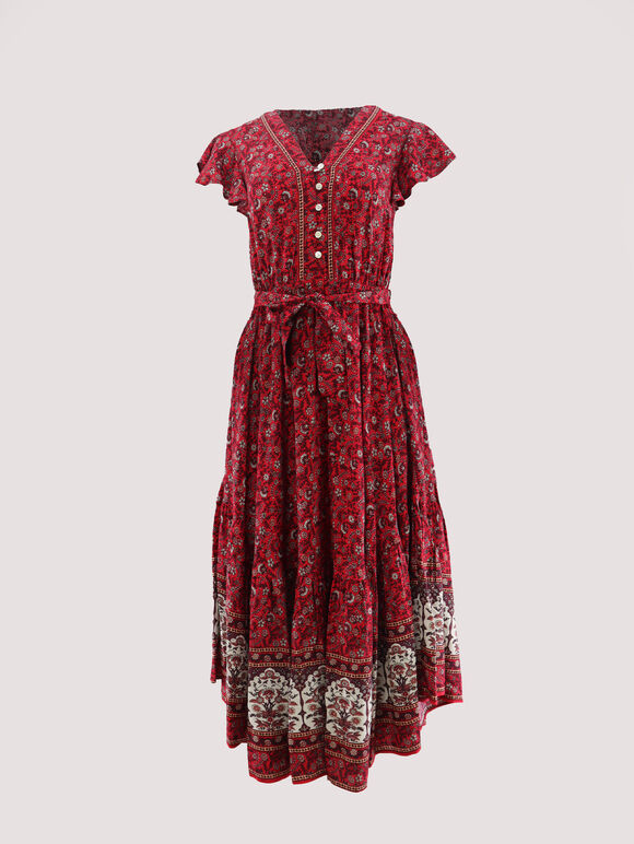 Sarasa Floral Midaxi Dress, Red, large