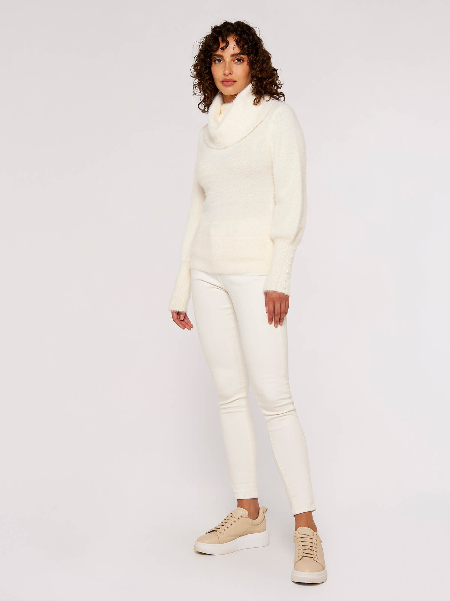 Cream roll shop neck jumper