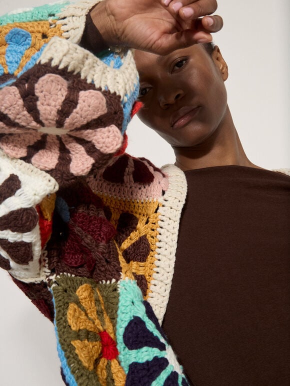 Hand-Crocheted Flowers Cardigan, Assorted, large