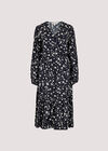 Floral wrap midi dress, Navy, large