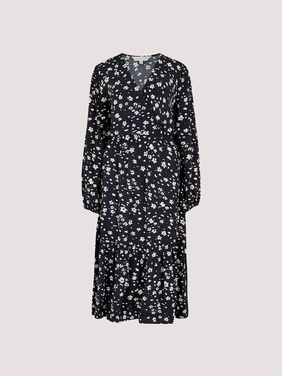 Floral wrap midi dress, Navy, large