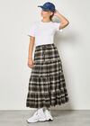 Check Print Tiered Midi Skirt, Black, large