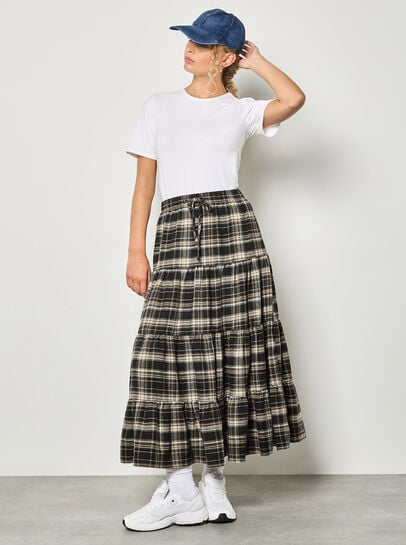 Plaid Tiered Boohoo Skirt