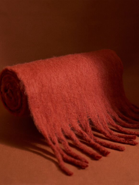 Soft Boucle Knit Scarf, Rust, large