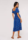 Floral Puff Sleeve Midi Dress, Blue, large