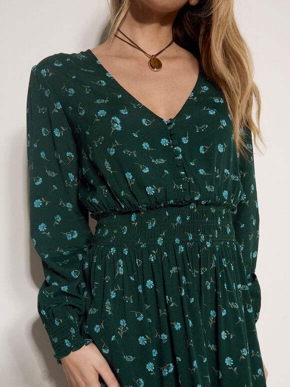 Vintage Floral Crepe Mini Dress, Green, large