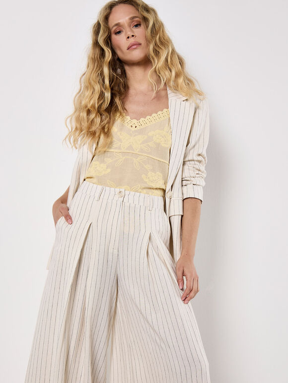 Pinstripe Pleat Palazzo Trousers, Stone, large