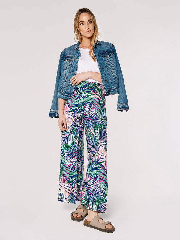 Palm Print Wrap Trousers, Pink, large