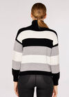 Ribbed Colour Block Stripe Jumper, Black, large