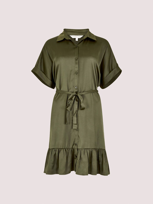 Ruffle Shirt Mini Dress, Khaki, large
