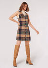 Checked Pinafore Mini Dress, Brown, large